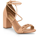 Sandália Amarração Salto Grosso Alto Blogueira Moda Corrente