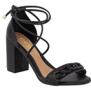 Sandália Amarração Salto Grosso Alto Blogueira Moda Corrente