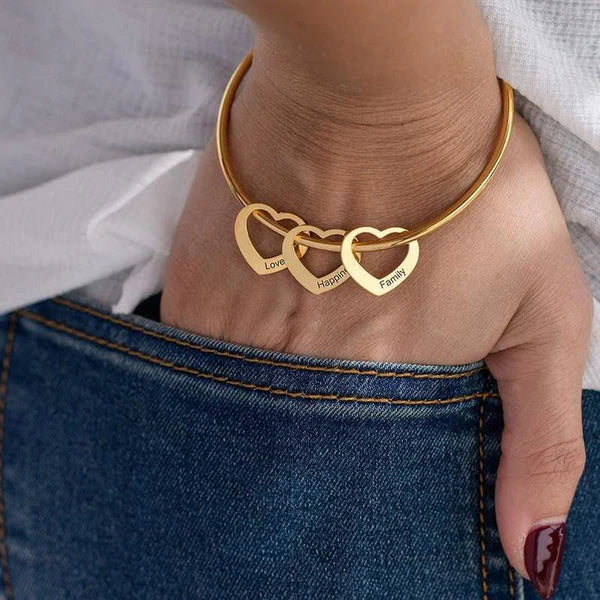 Pulseira de Coração - Nomes Personalizados (Gravada a Laser)