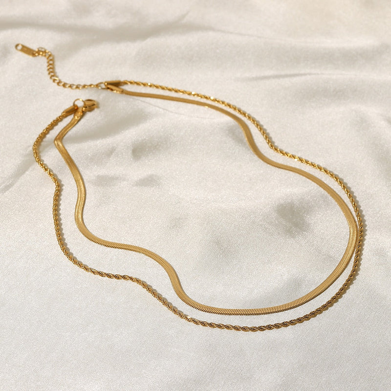 Colar Duplo Malha + Cordão Baiano Banhado a Ouro 18K