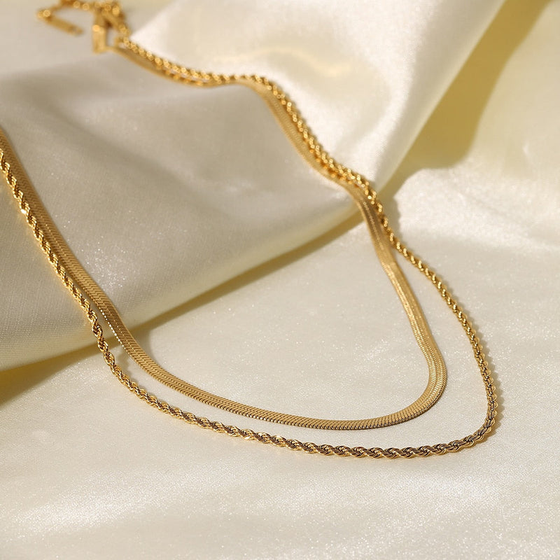 Colar Duplo Malha + Cordão Baiano Banhado a Ouro 18K