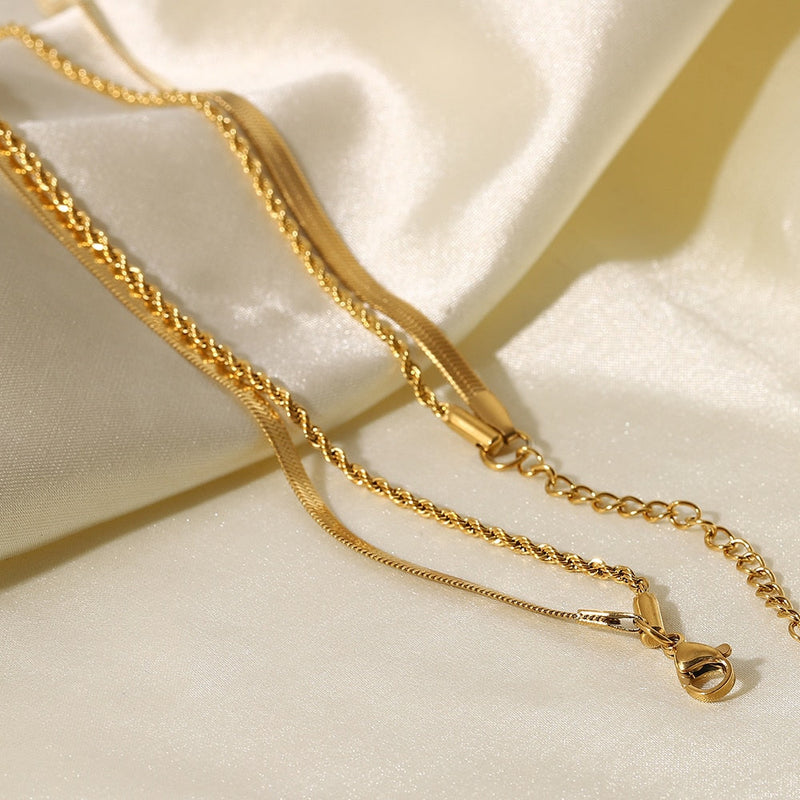 Colar Duplo Malha + Cordão Baiano Banhado a Ouro 18K