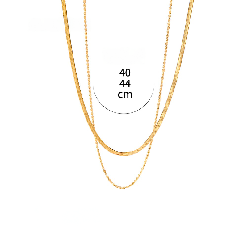 Colar Duplo Malha + Cordão Baiano Banhado a Ouro 18K