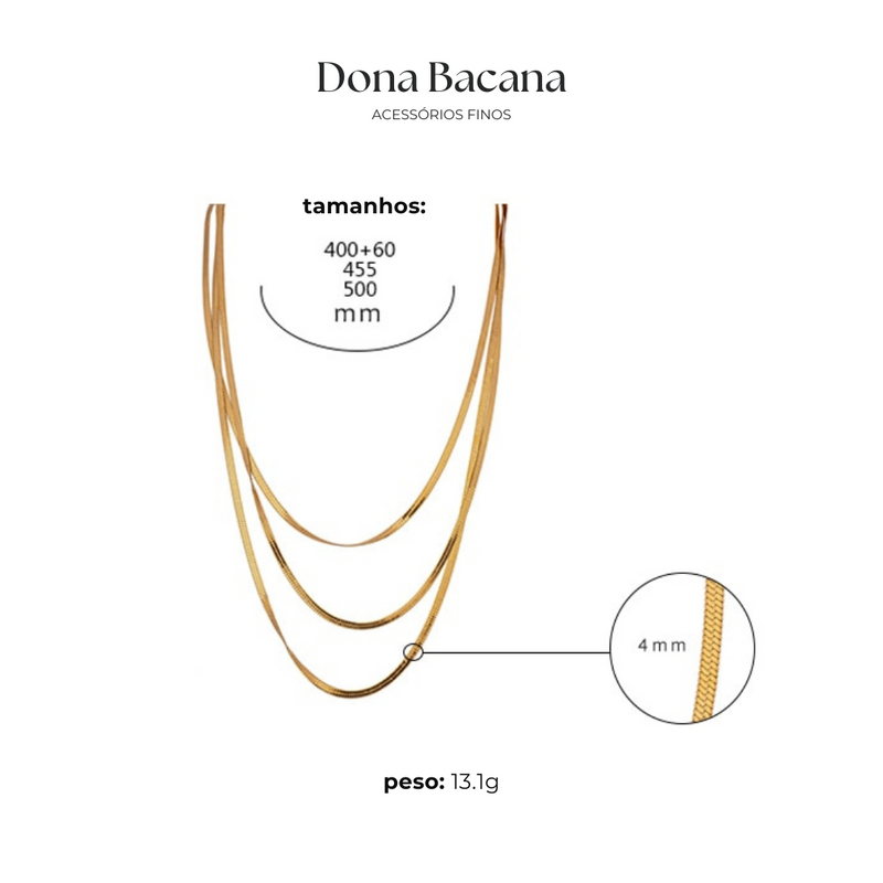 Colar Triplo Malha Banhado a Ouro 18K