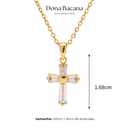 Colar Fé Cruz com Zircônia Baguete Banhado a Ouro 18K