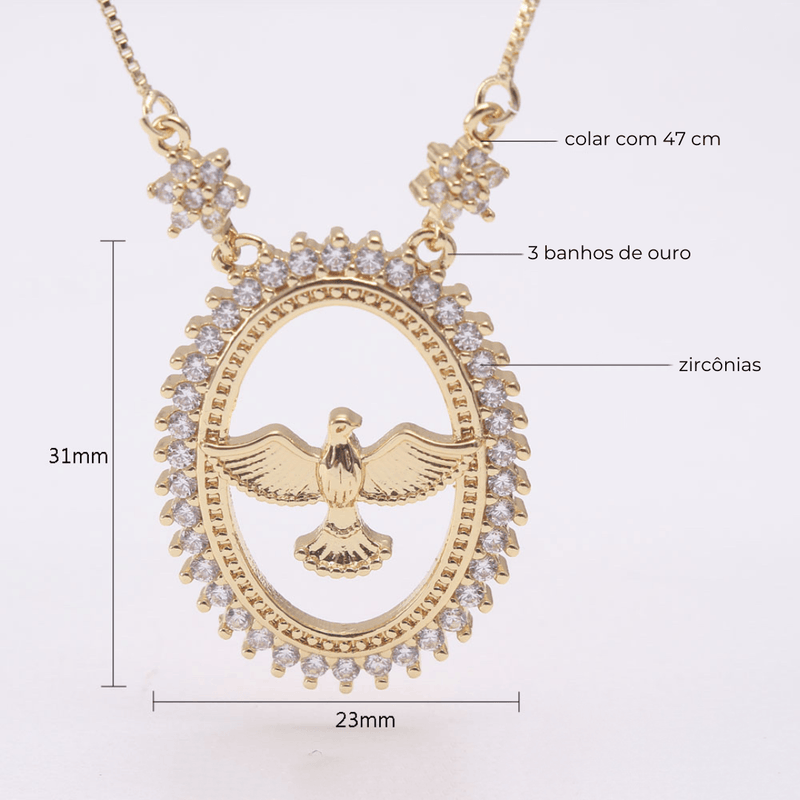 Colar Religioso Medalha Divino Espírito Santo com Zircônias
