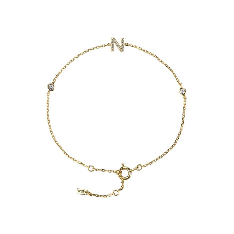 Pulseira com Letra em Zircônia em Prata 925 + Banho de Ouro 18k