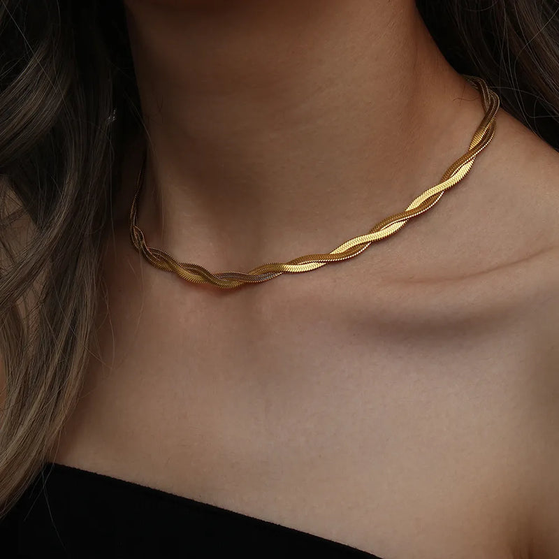 Colar Malha Trançado Banhado a Ouro 18K
