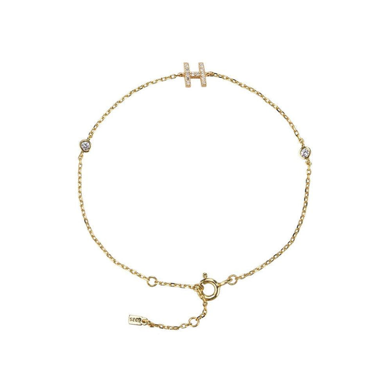 Pulseira com Letra em Zircônia em Prata 925 + Banho de Ouro 18k