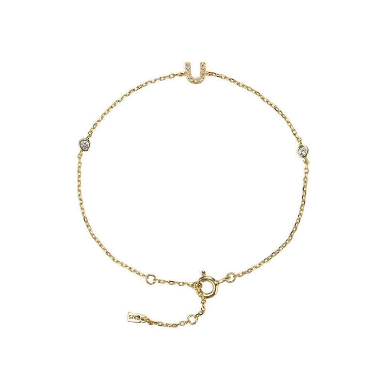 Pulseira com Letra em Zircônia em Prata 925 + Banho de Ouro 18k
