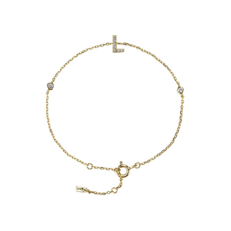 Pulseira com Letra em Zircônia em Prata 925 + Banho de Ouro 18k