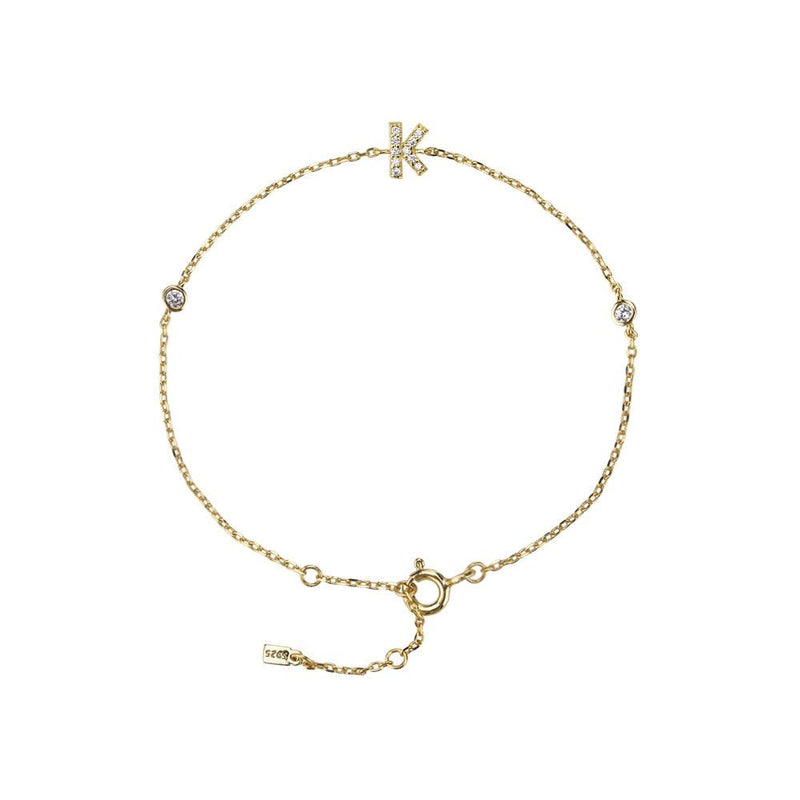Pulseira com Letra em Zircônia em Prata 925 + Banho de Ouro 18k