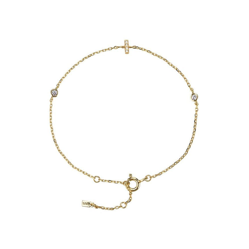 Pulseira com Letra em Zircônia em Prata 925 + Banho de Ouro 18k