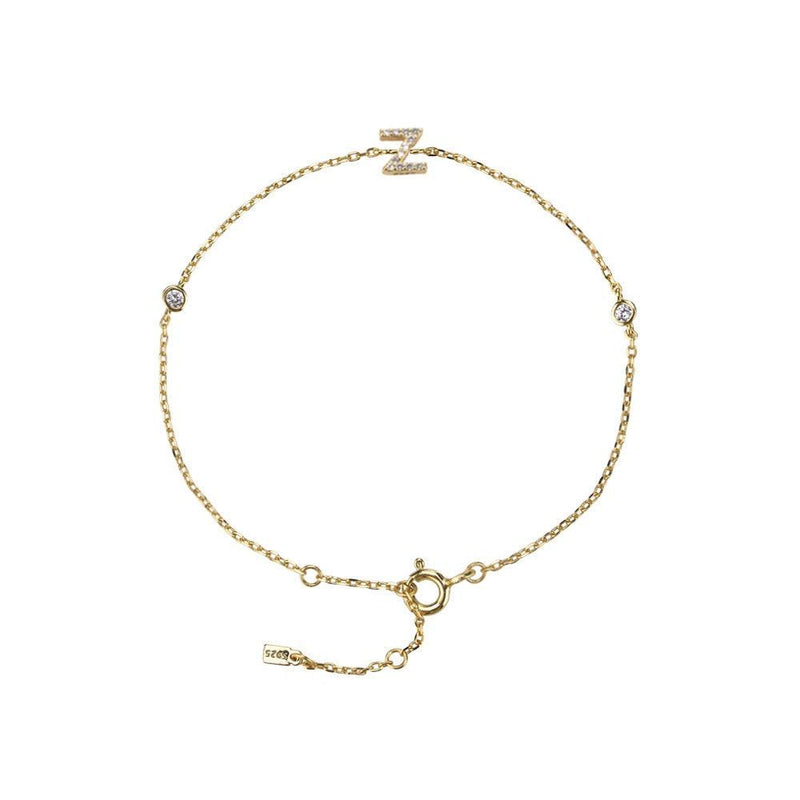 Pulseira com Letra em Zircônia em Prata 925 + Banho de Ouro 18k