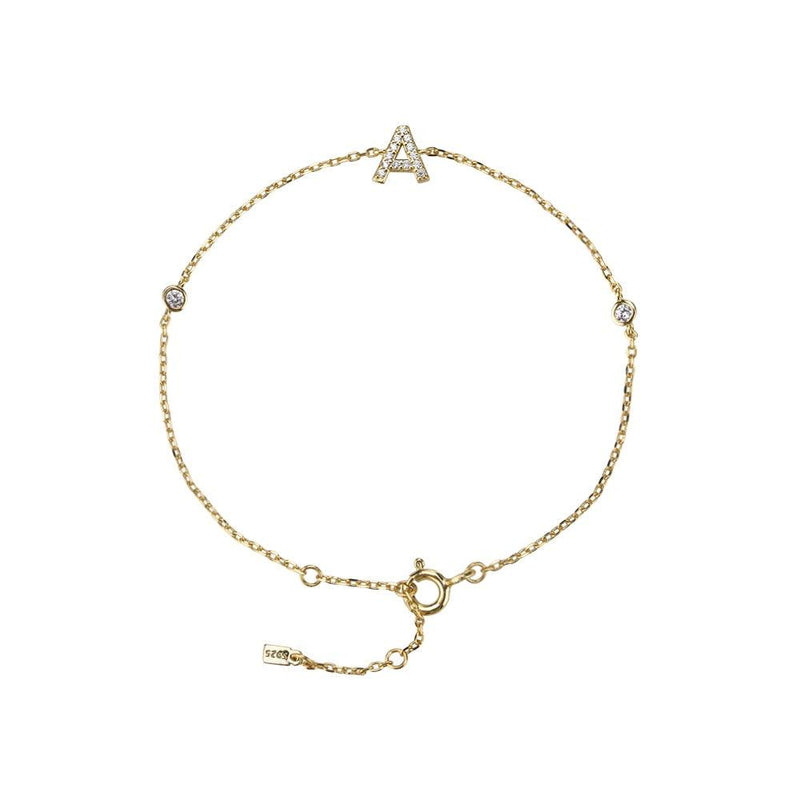 Pulseira com Letra em Zircônia em Prata 925 + Banho de Ouro 18k