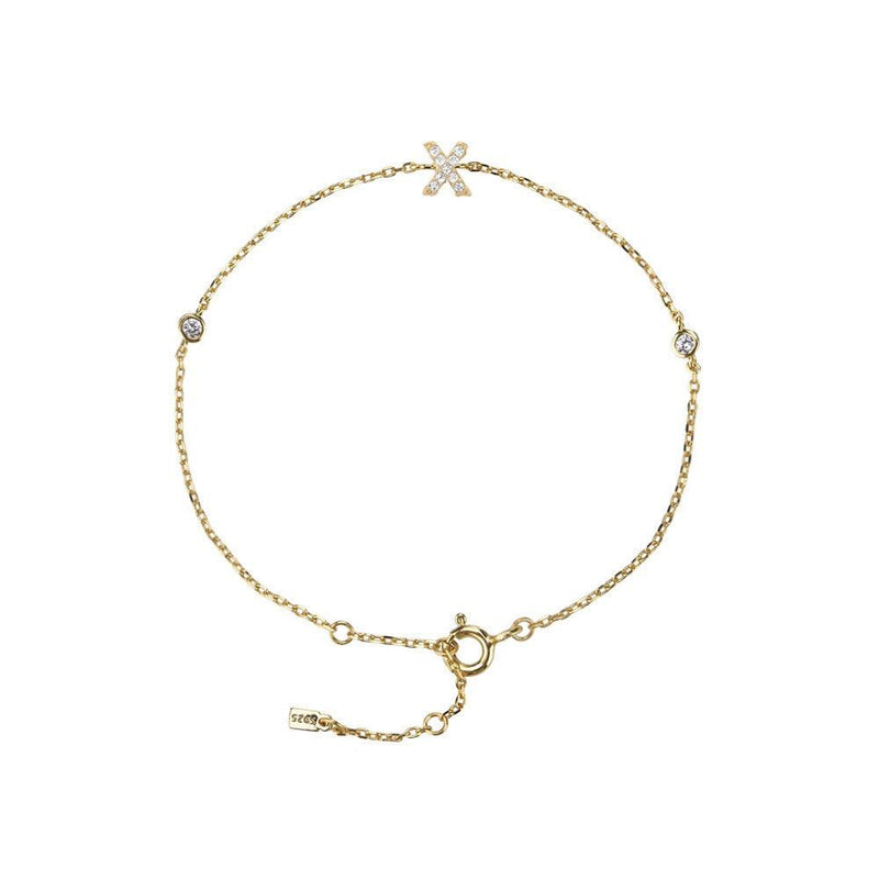Pulseira com Letra em Zircônia em Prata 925 + Banho de Ouro 18k
