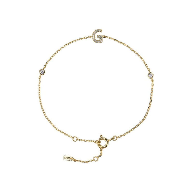 Pulseira com Letra em Zircônia em Prata 925 + Banho de Ouro 18k