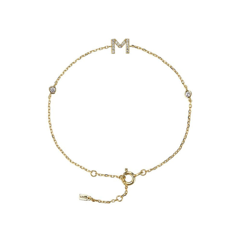 Pulseira com Letra em Zircônia em Prata 925 + Banho de Ouro 18k