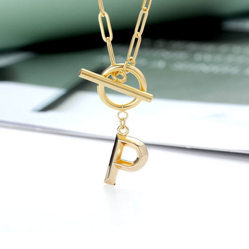 Colar de Letra Inicial com Corrente elos banhado a ouro 18K