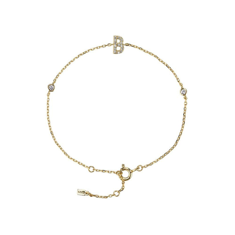 Pulseira com Letra em Zircônia em Prata 925 + Banho de Ouro 18k