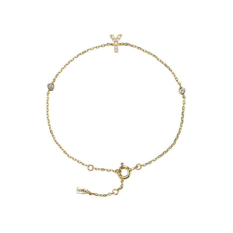 Pulseira com Letra em Zircônia em Prata 925 + Banho de Ouro 18k