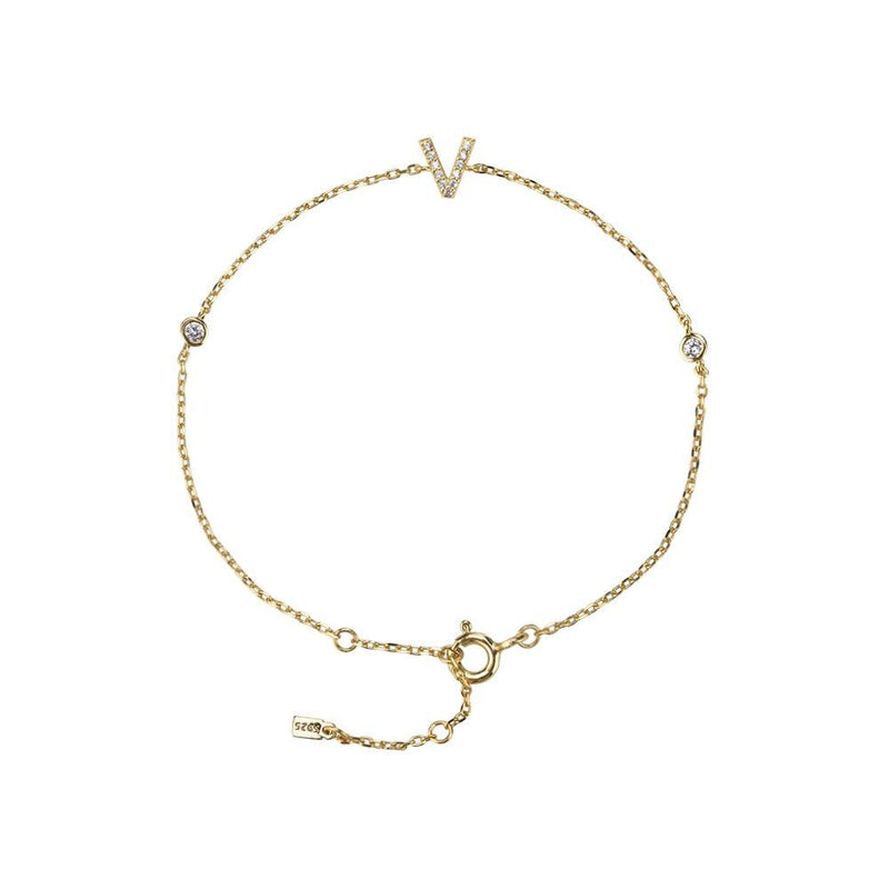 Pulseira com Letra em Zircônia em Prata 925 + Banho de Ouro 18k
