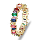 Anel Cravejado em Zircônia Baguete Colorida