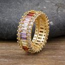 Anel Cravejado em Zircônia Baguete Colorida