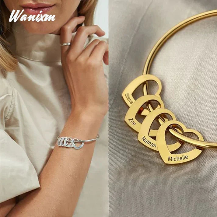 Pulseira de Coração - Nomes Personalizados (Gravada a Laser)