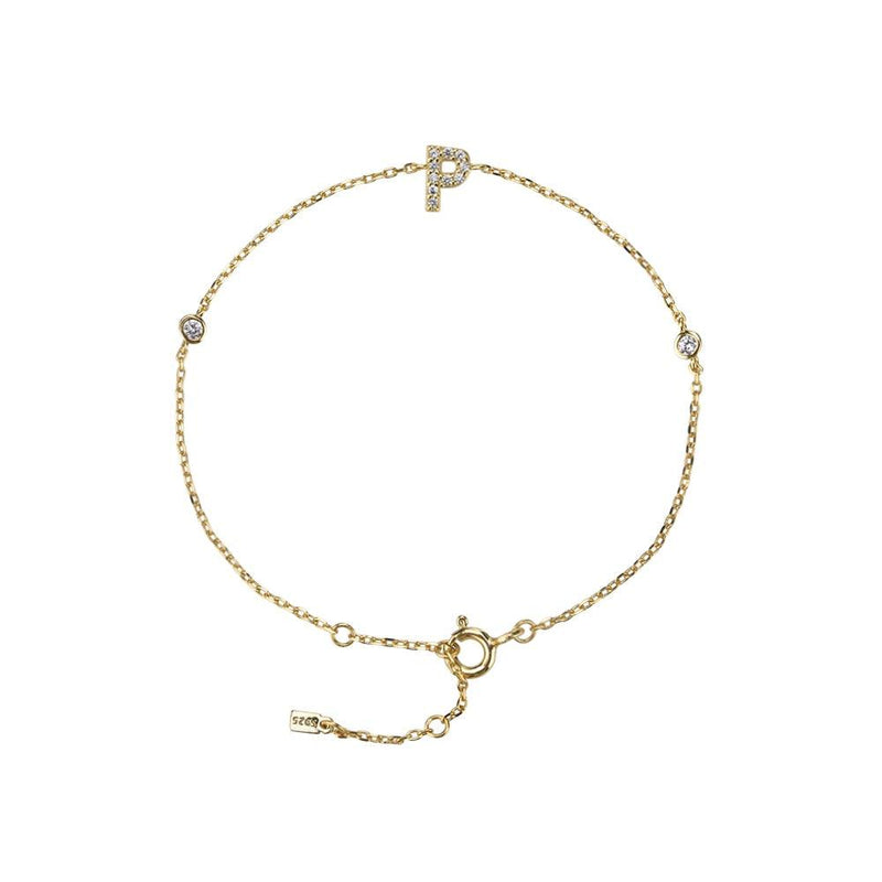 Pulseira com Letra em Zircônia em Prata 925 + Banho de Ouro 18k
