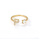 Anel Ajustável Letra Minimalista de A-Z com Zircônias