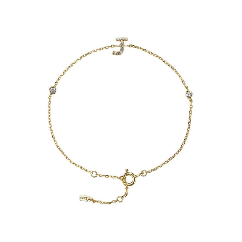Pulseira com Letra em Zircônia em Prata 925 + Banho de Ouro 18k