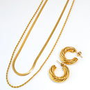 Kit Promocional Colar Duplo (Malha e Cordão Baiano) + Brinco Argola Torcida Banhados a Ouro 18K