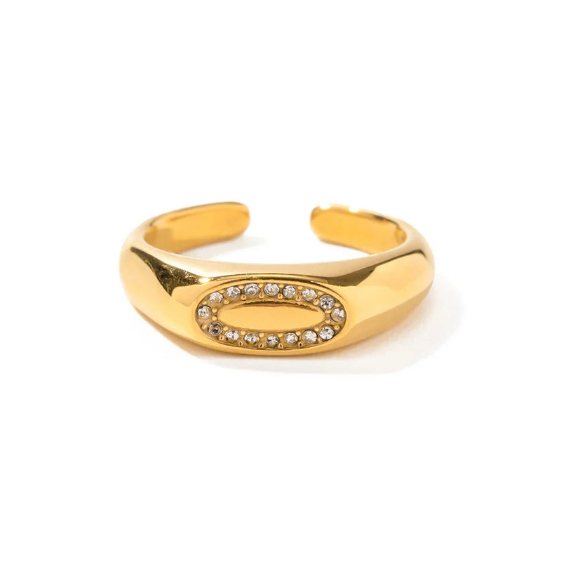 Anel Ajustável com zircônias banhado a Ouro 18K