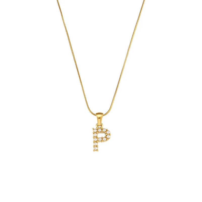 Colar Letra Inicial com Pérolas Banhado a Ouro 18K