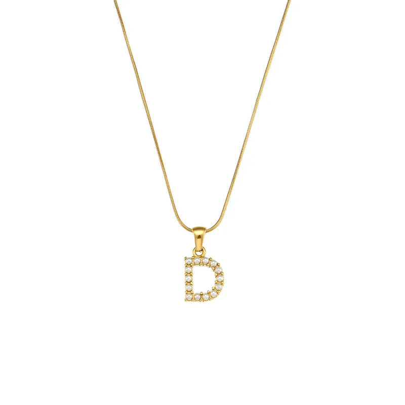 Colar Letra Inicial com Pérolas Banhado a Ouro 18K