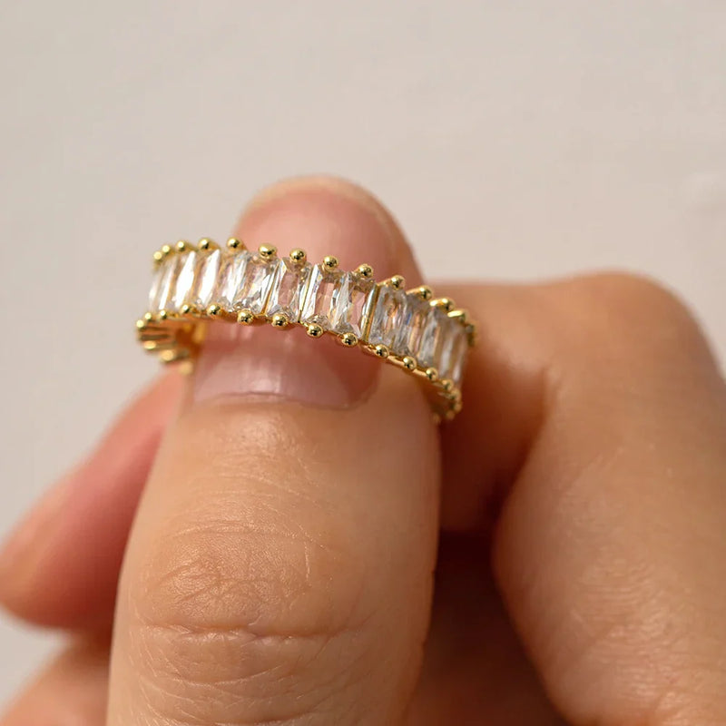 Anel Ajustável Zircônia Baguete Banhado a Ouro 18K