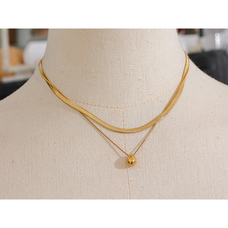 Colar Duplo Malha + Pendente Banhado a Ouro 18K