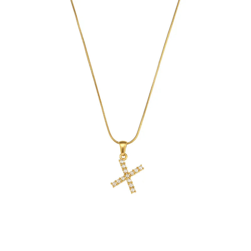Colar Letra Inicial com Pérolas Banhado a Ouro 18K