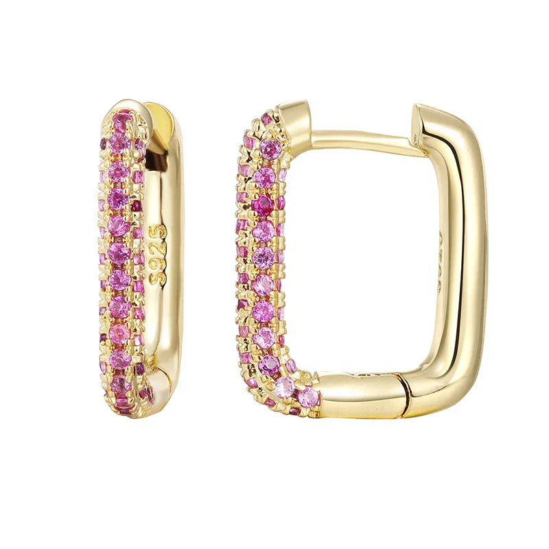 Brinco Retângulo Cravejado com Zirconia Luxo