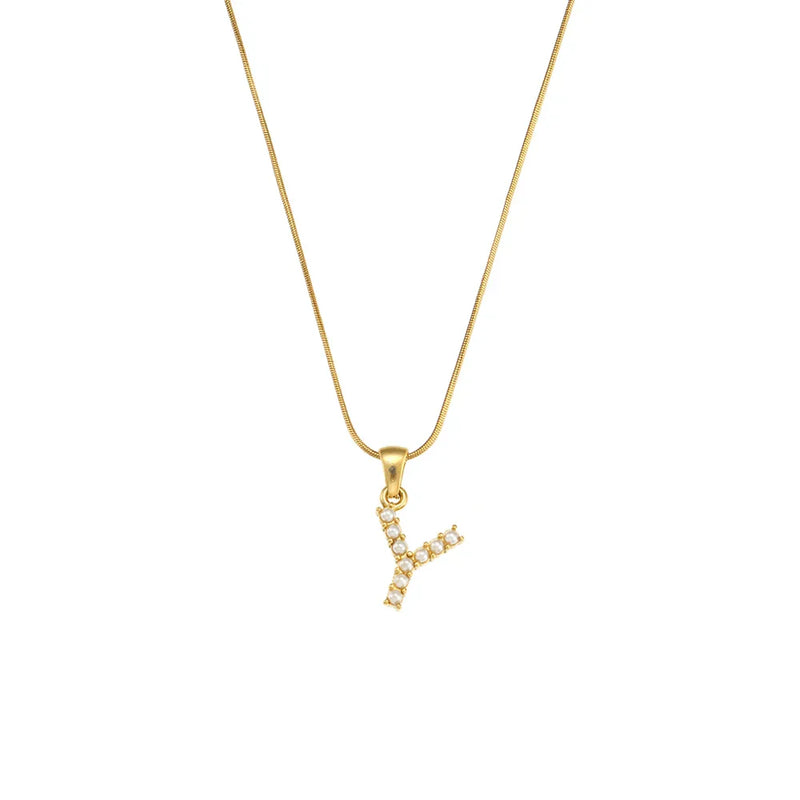 Colar Letra Inicial com Pérolas Banhado a Ouro 18K