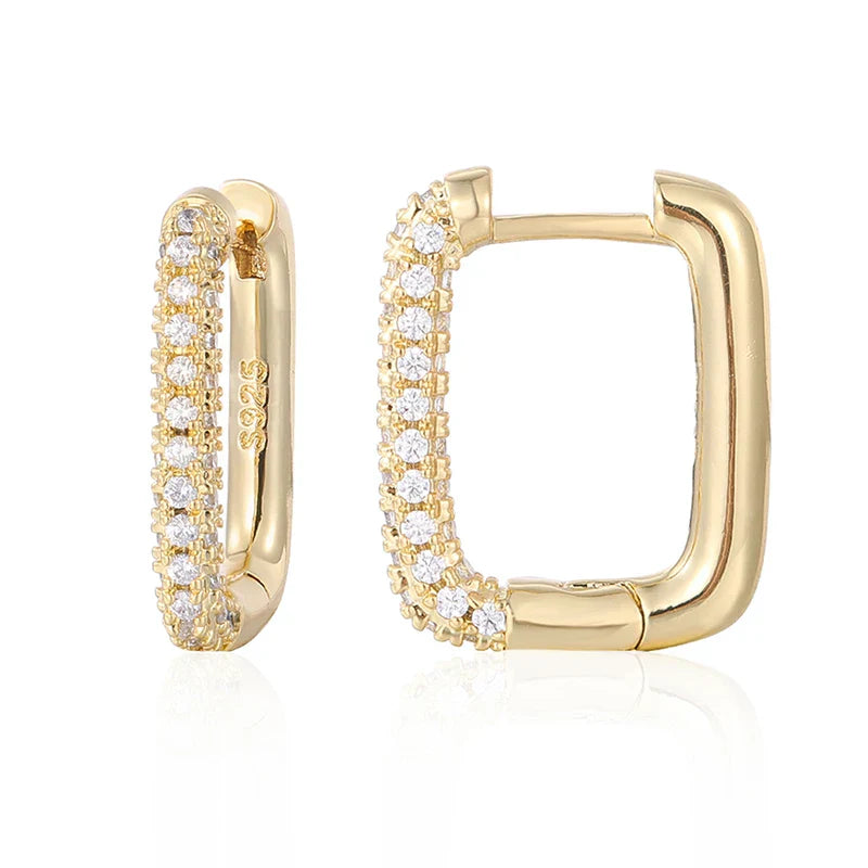 Brinco Retângulo Cravejado com Zirconia Luxo