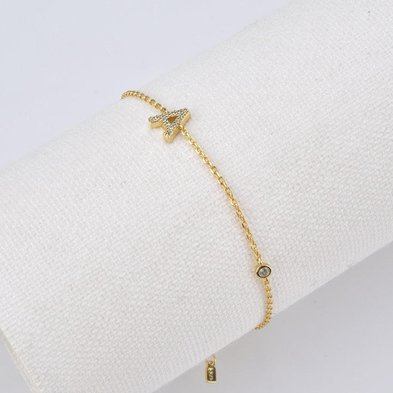 Pulseira com Letra em Zircônia em Prata 925 + Banho de Ouro 18k