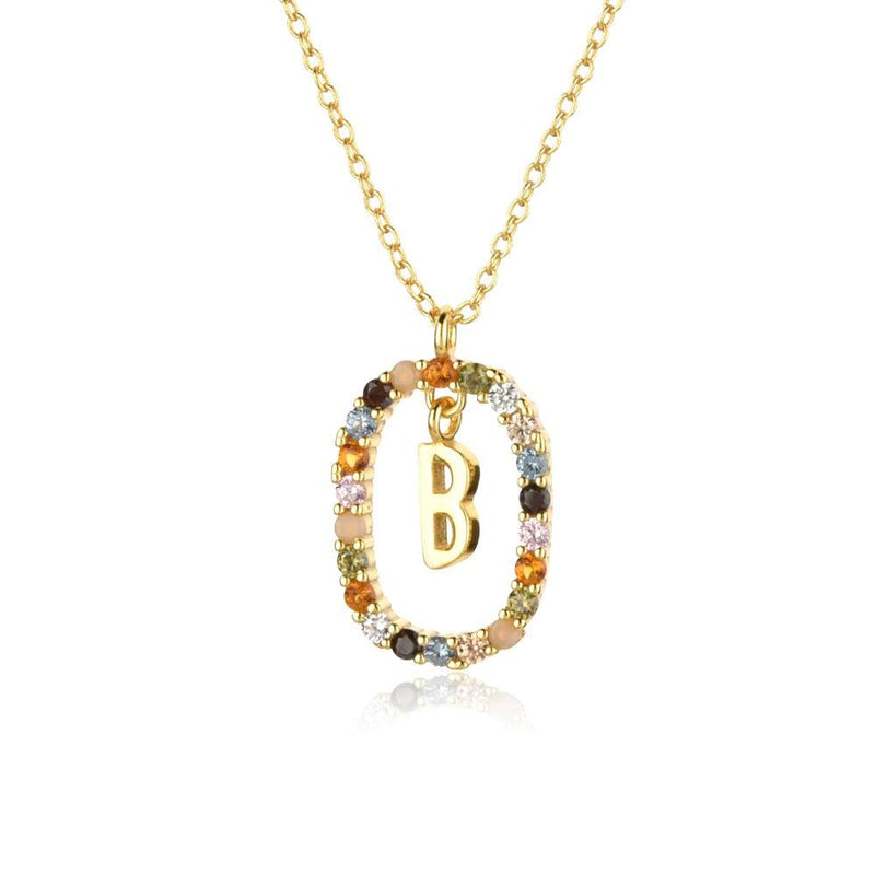 Colar de Inicial com Zircônias Coloridas Banhado a ouro 18K