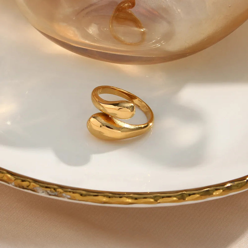 Anel Gota Orgânico Banhado a Ouro 18K