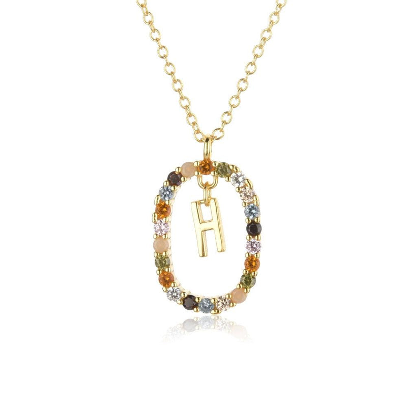 Colar de Inicial com Zircônias Coloridas Banhado a ouro 18K