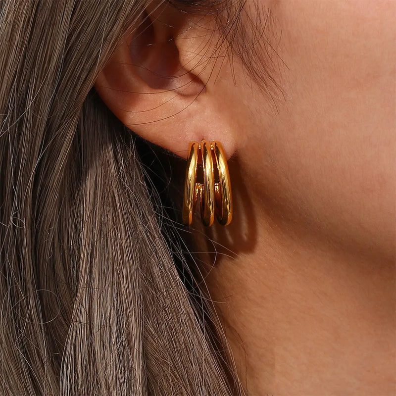 Brinco Argola Tripla Banhado a Ouro 18K