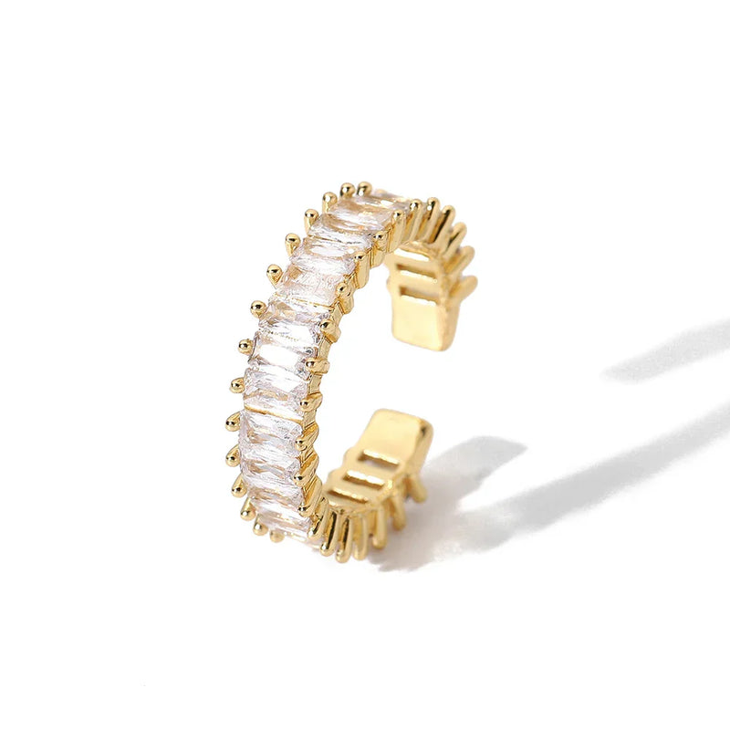 Anel Ajustável Zircônia Baguete Banhado a Ouro 18K