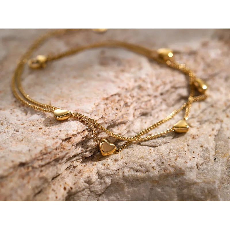 Pulseira Dupla Delicada de Coração