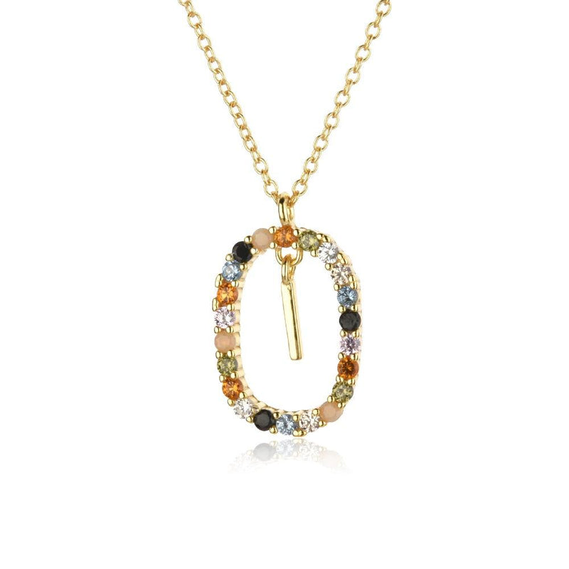 Colar de Inicial com Zircônias Coloridas Banhado a ouro 18K
